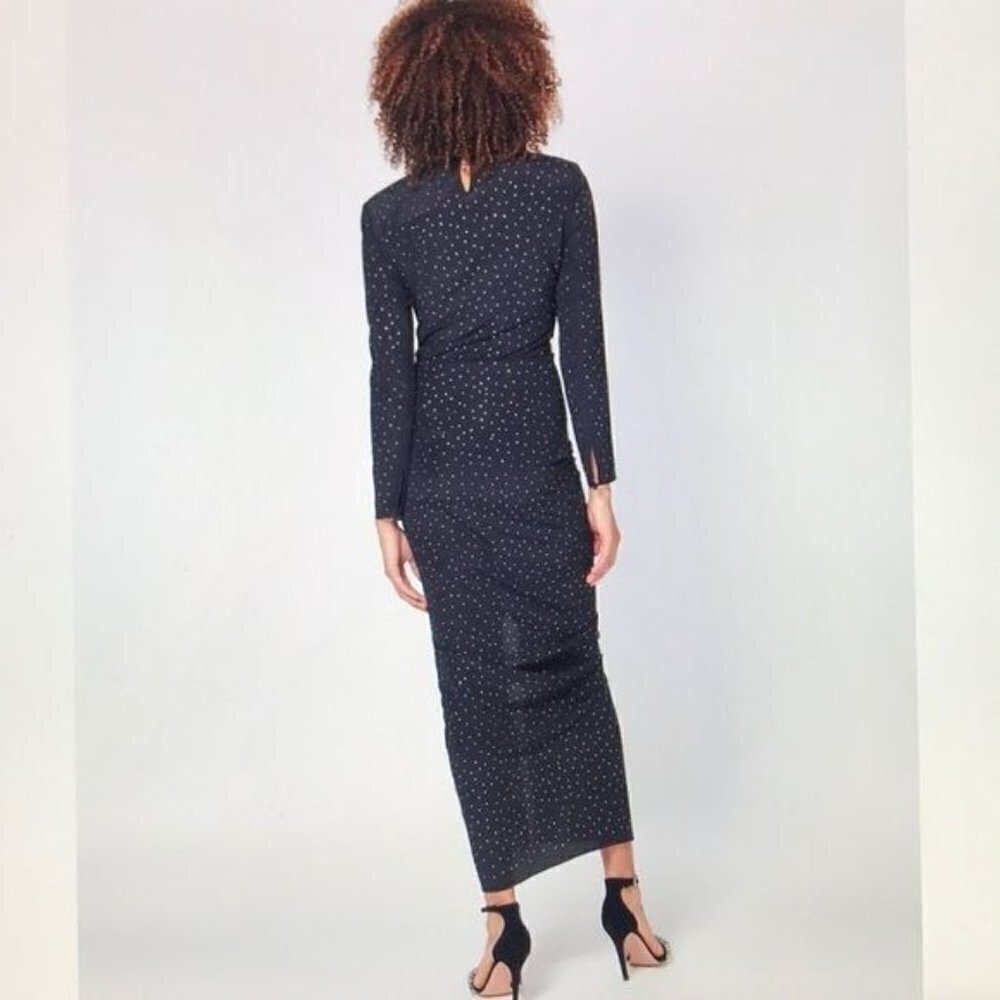 Veronica Beard Amara Ruched Silk Long-Sleeve Embellished Dress Black Size 2 - Picture 13 of 14